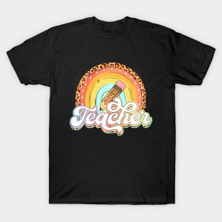 Teach Love Inspire Rainbows Teacher Leopard Back To School T-Shirt